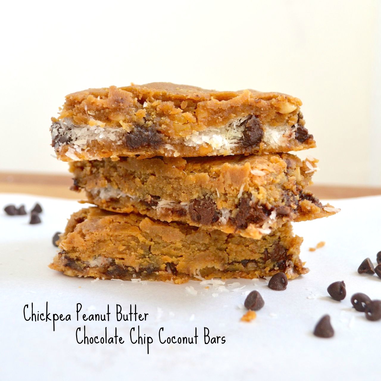 Chickpea Peanut Butter Chocolate Chip Coconut Bars